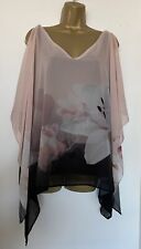 Ladies Wallis Oriental Flowing Style Top Blouse Medium Black Pink Flowers Flaws