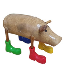 HandCarved, Painted Multi Coloured Pig in Wellington Boots, Pig statue, Ornament