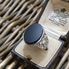 Vintage 925 Sterling Silver Men's Signet Ring, Black Onyx Ring,Size T.5 US 9.75 
