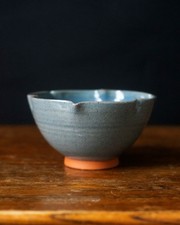 Handmade Studio Pottery Bowl – Blue Glazed Ceramic Dish Signed – 11cm