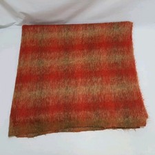 Vintage Mohair Blend Autumnal Reds & Orange Striped Throw Blanket 240cm x 150cm