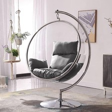 Transparent Hanging Egg Chair, Alloy Steel Pedestal Base - Hardened Acrylic Seat