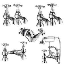 Cammie Taps Traditional Style Cross Head Bathroom Tap Range Chrome and White