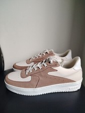 Soho Grit: Men's White & Beige Leather Trainers. UK Size 9; EU: 43, US: 10. 