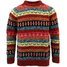 Wool Knit Jumper Sweater Pullover Fairisle Nordic Abstract Warm Nepal Loose 
