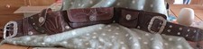 LDS 60s Leather Cowboy Rodeo Belt Line Dance Holster Coloured Stitching 2 Buckle