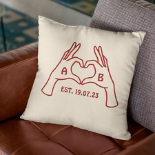 Personalised Initials Love Heart Cushion - Couple Relationship Home Present Gift