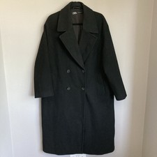 Zara Overcoat Long Black Womens Large Double Breasted Classic Timelesss