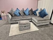 Large DFS Crushed Velvet Corner Sofa & Footstool Delivery Available