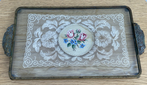 Glass embroidery tray lace - glass,