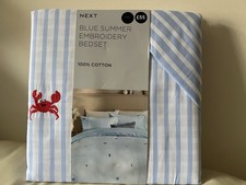 Blue 100% Cotton Stripe Summer Icons Reversible Duvet Set King Size Next