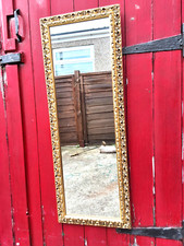 TALL RECTANGULAR WALL MOUNT DRESS MIRROR ORNATE GOLD GILT FRAME