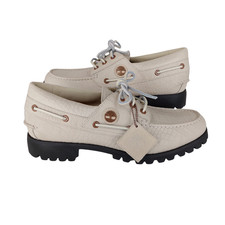Timberland Men's Size UK 10.5 Beige Leather 3 Eye Vibram Boat Deck Shoes NWOB