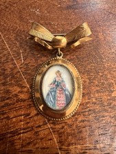 Vintage PIN Thomas L Mott TLM Crinoline Lady under Glass Hanging From Bow Brooch