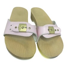 Dr Scholls Pescura Exercise Sandals Pink Strap Wooden Footbed Comfort Size 39