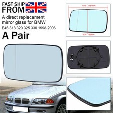 2Pcs Blue Heated Rear Wing Mirror Glass For BMW 3-Series E46 E39 Saloon 1998-06