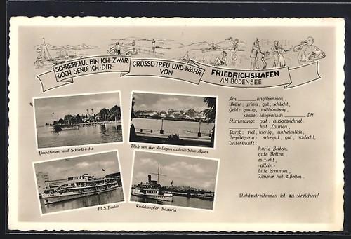 Postcard friedrichshafen lake - postcard, friedrichshafen/lake