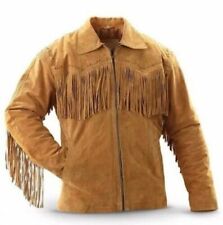 Men's Leather Western Jacket With Fringe Cowboy Style Suede Leather Jacket Brown