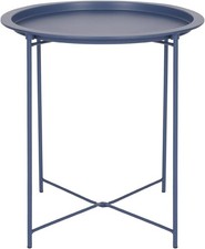 Metal Round Tray Table with Removable Tray Side Table Raised Lip Serving Dish