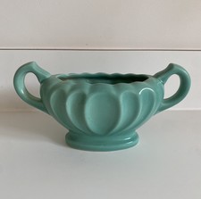 Vintage Dee Cee Stoneware Art Deco Green Mantle Vase 2 Handle Planter