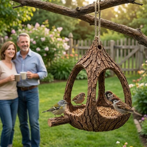 Tree stump shape hanging bird - shape,