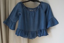 ZARA DENIM BLUE OFF SHOULDER " Bardot" TOP SIZE SMALL RARELY WORN