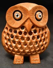 Owl  Sculpture Hand Carved Wood Figurine with internal Owlet