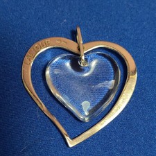 LALIQUE LARGE HEART PENDANT ENCASED IN STERLING SILVER HEART WITHIN A HEART