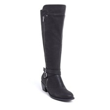 New Torrid 7W Wide Width & Calf Black Faux Suede Buckle Knee High Boots 2" Heel