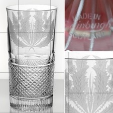 Rare ONE EDINBURGH CRYSTAL THISTLE Hi-ball Engraved CUT WHISKY GLASS SIGNED 1ST