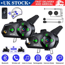 2x 1000M BT Motorbike Motorcycle Helmet Intercom Bluetooth Headset Interphone UK