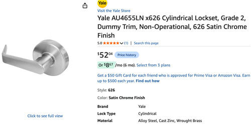 Yale dummy trim 4655la 626 - au,