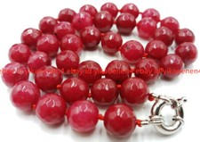 Faceted 10mm Brazil Red Jade Gemstone Round Beads Necklace 20 Inches