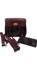 House Of Tweed Burgundy Plaid Bag Purse Accessory Set T2370 D115