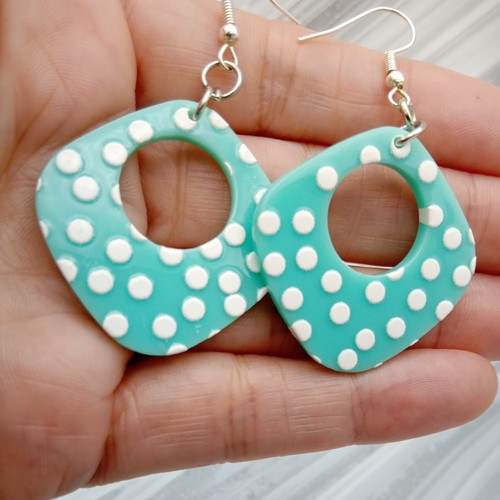 Teal earrings polka dot