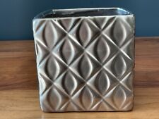 VINTAGE Metallic Textured Ceramic Planter Cube Square Vase 10.5 Cm Tall