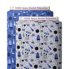 Spaceship Polycotton Fabric Kids Dress Craft Costume Sewing Rocket Planets FS885