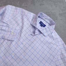 Eton Check Shirt Mens Large 16.5" Slim Fit Light Blue Button Cutaway Formal