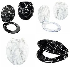 Slow Soft Close Toilet Seat Anti Bacterial Coating Marble Effect Strong Hinges