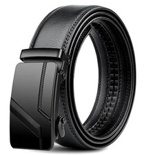 Men's Leather Ratchet Belt for Men with Slide Buckle,Trim to Fit width 3.5cm