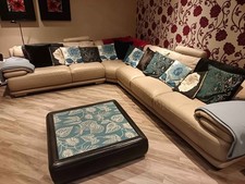 Italian Luxe Beige Large Leather Corner Sofa (PTP)