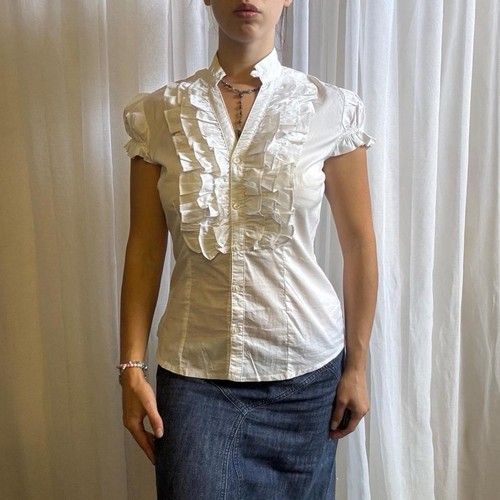 Y2k white ruffle blouse - ruffle,