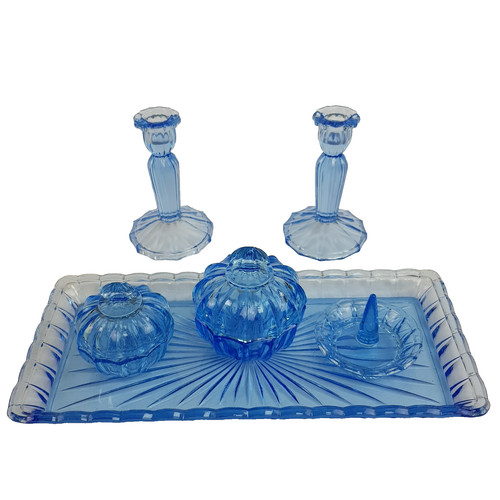 Blue pressed glass dressing - blue,