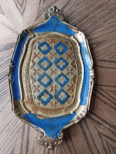 Vintage florentine wooden tray - vintage,