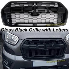 Grille For 2019-2024 Ford Transit MK8 Raptor Style Bumper W/Letters Gloss Black