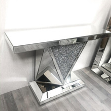 XXL Luxury Mirrored Crushed Diamond Console Table Hallway Living Room Designer