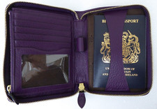 Mulberry Zip Around Purse, Wallet, Passport Holder in Purple Leather (Retired)