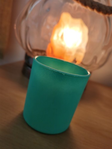 Frosted turquoise glass candle - turquoise,