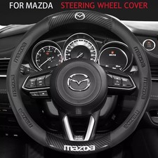15" Steering Wheel Cover PU Leather+Carbon Fibre For 1967-2025 Mazda All models