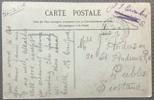 WW1 1915  Postcard From France Crawford to Anderson Peebles Field Post Office 